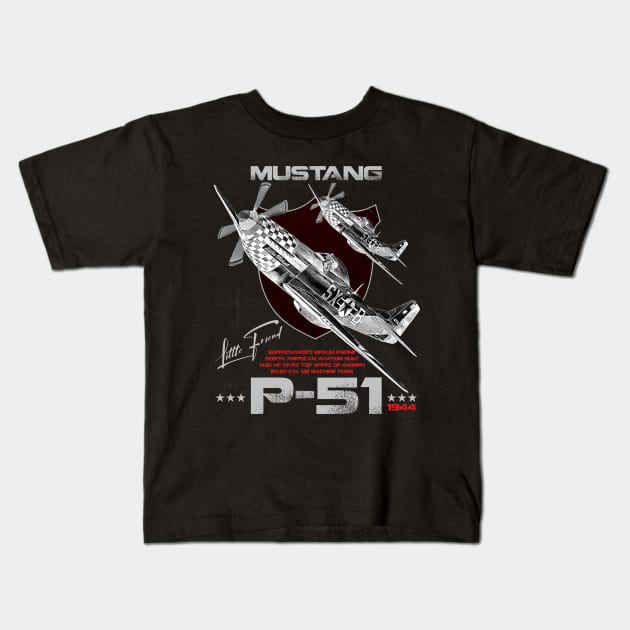 P51 Mustang WW2 Fighter Aircraft Kids T-Shirt by aeroloversclothing